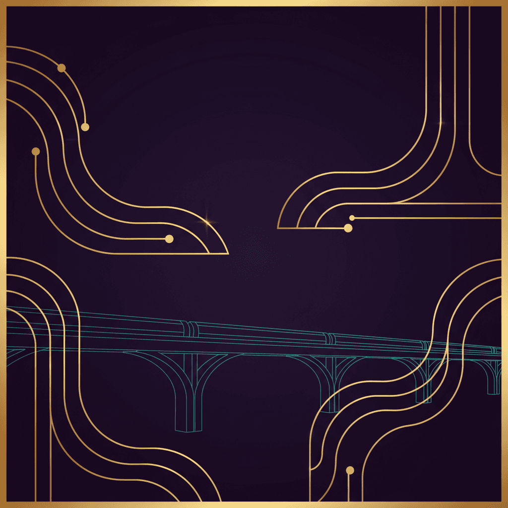Elegant gold and teal railway infrastructure design