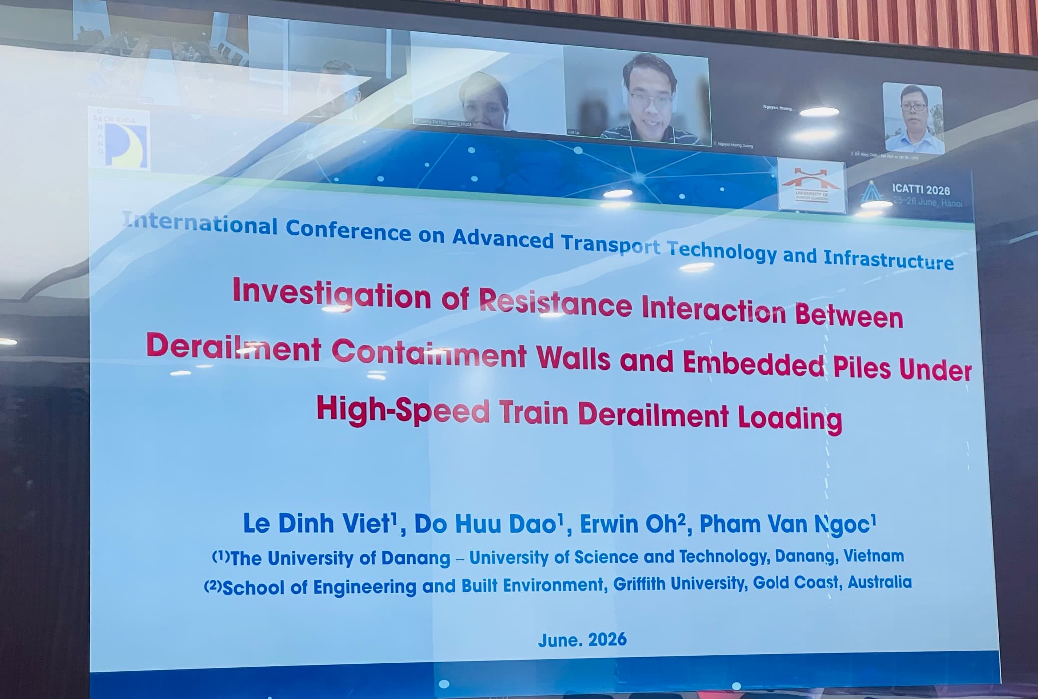 Hybrid technical presentation slide on high-speed train derailment loading