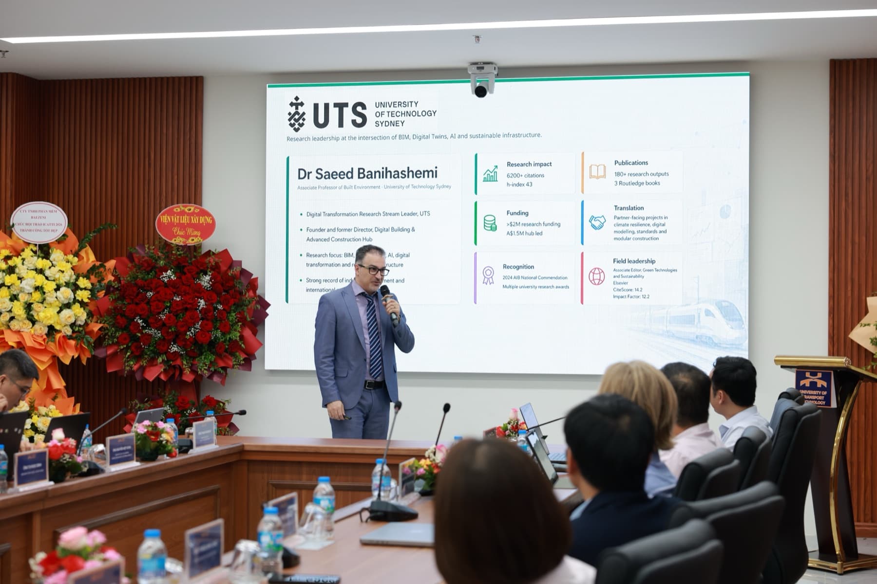 Assoc. Prof. Saeed Banihashemi presenting his keynote on BIM Digital Twins and AI