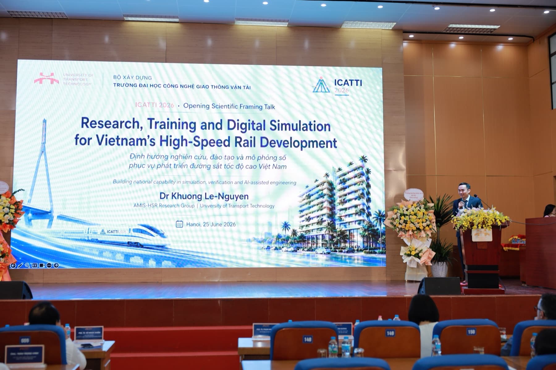 Dr. Khuong Le Nguyen presenting the lead report on research training and numerical simulation for Vietnam high-speed rail