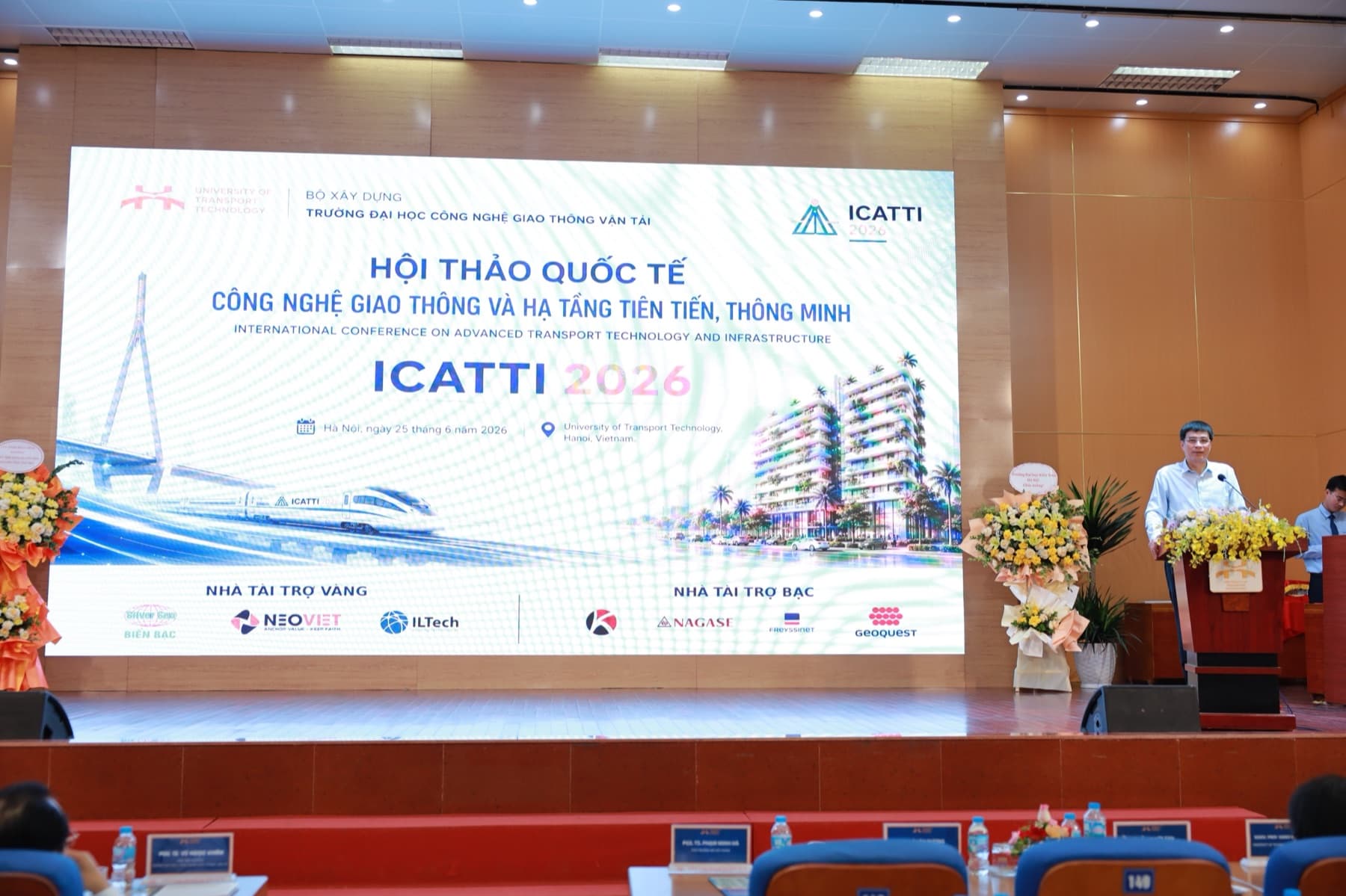 Assoc. Prof. Pham Minh Ha, Vice Minister of Construction, speaking at ICATTI 2026